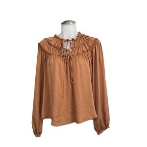 Thread Clover Women's Tan Ruffle Blouse